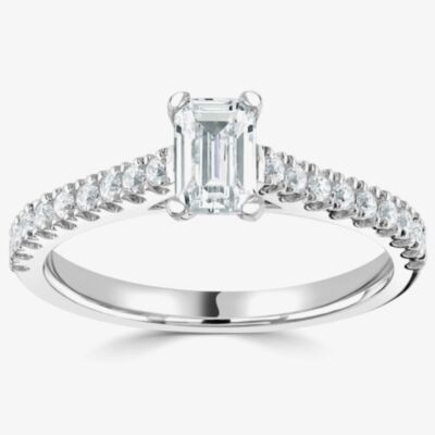 1888 Collection Platinum 0.80ct Certificated Emerald Cut Diamond Shoulder Set Solitaire Ring RI-2209A(6X4)(.60CT PLUS