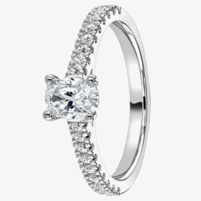 1888 Collection Platinum 0.90ct Certificated Oval Cut Diamond Shoulder Set Solitaire Ring RI-2250(7X5)(.70CT PLUS)