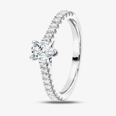 1888 Collection Platinum 0.80ct Certificated Pear Cut Diamond Shoulder Set Solitaire Ring RI-2252(7X5)(.50CT PLUS)