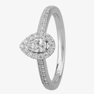 1888 Collection Platinum 0.40ct Certificated Pear Cut Diamond Shoulder Set Halo Ring DSC42(5X3)