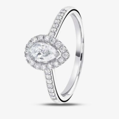 1888 Collection Platinum 0.25ct Certificated Pear Cut Diamond Shoulder Set Halo Ring RC2020(5X3)(.25CT PLUS)