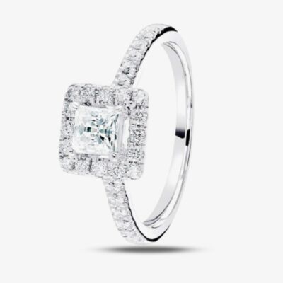 1888 Collection Platinum 0.50ct Certificated Princess Cut Diamond Shoulder Set Halo Ring RC2022(3.5)