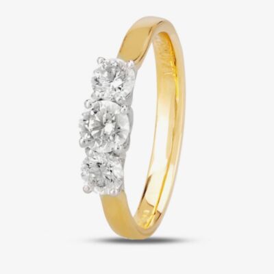 1888 Collection 18ct Yellow Gold 0.70ct Certificated Brilliant Cut Diamond Three Stone Ring R3-145(.75CT PLUS)