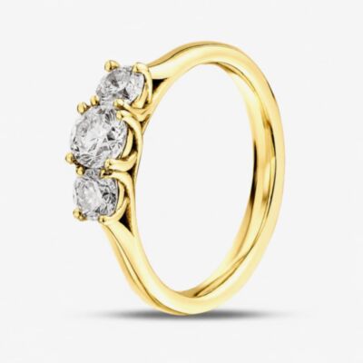 1888 Collection 18ct Yellow Gold 0.81ct Certificated Round Cut Diamond Three Stone Ring R3-145(.75CT PLUS)