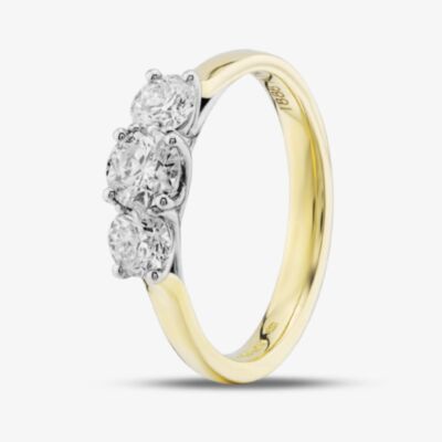 1888 Collection 18ct Yellow Gold Certificated 1.00ct Round Cut Diamond Three Stone Ring R3-145(1.00CT PLUS)