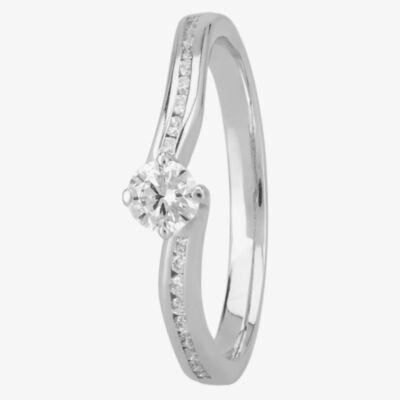 1888 Collection 18ct White Gold Brilliant Cut 0.31ct Diamond Shoulder-Set Solitaire Ring RI-137B