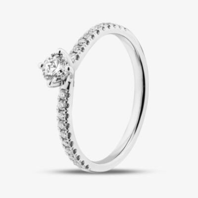 1888 Collection 9ct White Gold 0.40ct Brilliant Cut Diamond Twist Solitaire Shoulder Set Ring RSP01-9W-0.25-H-SI2