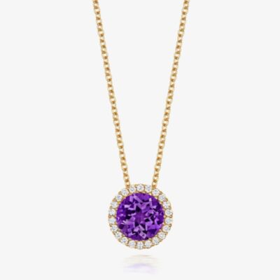 Tivon 18ct Yellow Gold & Brilliant Cut Amethyst Diamond Set Pendant Necklace PY-0849-AM
