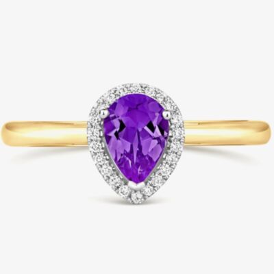 Tivon 18ct Yellow Gold Pear Cut Amethyst Diamond Set Ring RTT-1644-AM