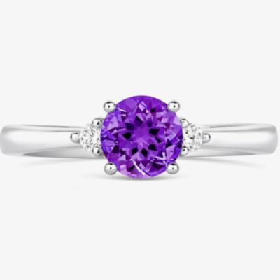 Tivon 18ct White Gold Brilliant Cut 0.40ct Amethyst Three Stone Ring RW-1638-AM