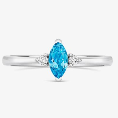 Tivon 18ct White Gold Marquise Cut 0.40ct Blue Topaz Three Stone Ring RW-1642-BT