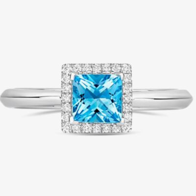 Tivon 18ct White Gold Princess Cut 0.75ct Blue Topaz Ring RW-1653-BT