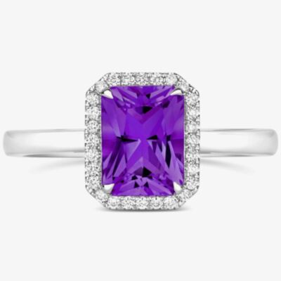 Tivon 18ct White Gold Emerald Cut 1.20ct Amethyst Ring RW-1662-AM
