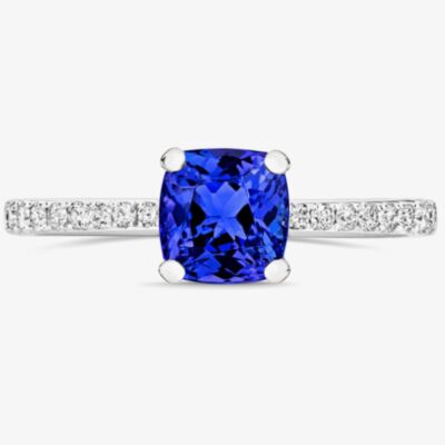 Tivon 18ct White Gold Brilliant Cut Diamond & 1.71 Cushion Cut Tanzanite Ring RW-2006-TZ