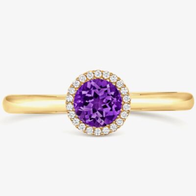 Tivon 18ct Yellow Gold & Brilliant Cut Amethyst Diamond Halo Ring RY-1637-AM