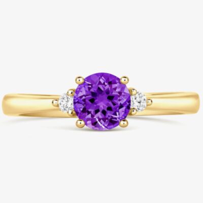 Tivon 18ct Yellow Gold Briliant Cut 0.40ct Amethyst Three Stone Ring RY-1638-AM