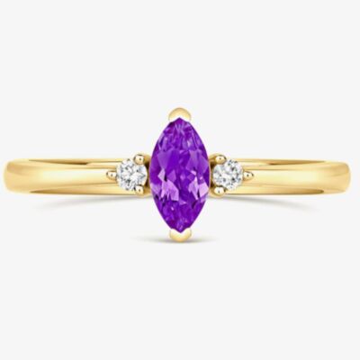 Tivon 18ct Yellow Gold Marquise Cut 0.40ct Amethyst Three Stone Ring RY-1642-AM