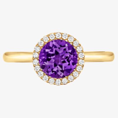 Tivon 18ct Yellow Gold & Brilliant Cut 0.75ct Amethyst Diamond Halo Ring RY-1656-AM