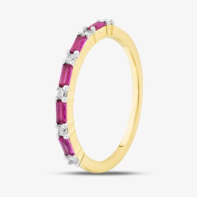 Silver Gold Plated Red Baguette & Brilliant Cut Cubic Zirconia Half Eternity Ring S2209Y