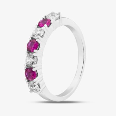 Sterling Silver Brilliant Cut Red & White Cubic Zirconia Half Eternity Ring S2217