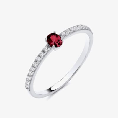 Fashionista Silver Sterling Silver Oval Cut Simulated Ruby & Cubic Zirconia Shoulder Set Solitaire Ring S2234