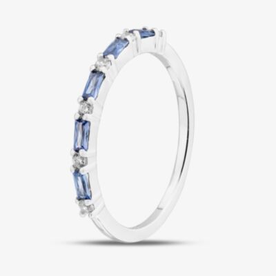 Silver Blue Baguette Cut & Brilliant Cut Cubic Zirconia Half Eternity Ring S2210