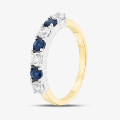 Silver Gold Plated Brilliant Cut Blue & White Cubic Zirconia Half Eternity Ring S2215Y