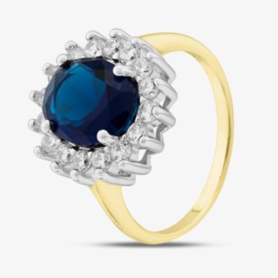 Silver Gold Plated Oval Cut Blue Cubic Zirconia Cluster Ring S2159Y