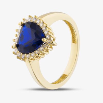 Gold Impression 9ct Yellow Gold Blue Cubic Zirconia Heart Cluster Ring RBD026YSA