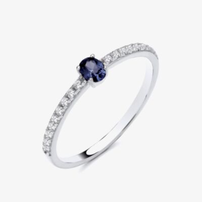 Fashionista Silver Sterling Silver Oval Cut Simulated Sapphire & Cubic Zirconia Shoulder Set Solitaire Ring S2232