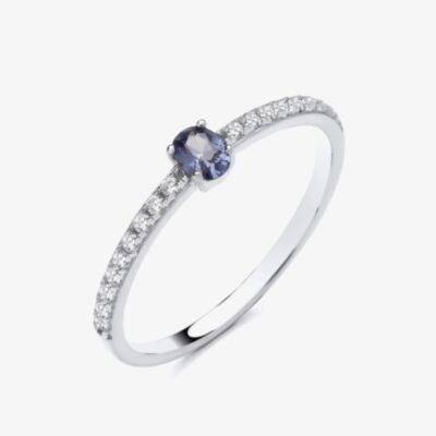 Fashionista Silver Sterling Silver Oval Cut Simulated Tanzanite & Cubic Zirconia Shoulder Set Solitaire Ring S2235
