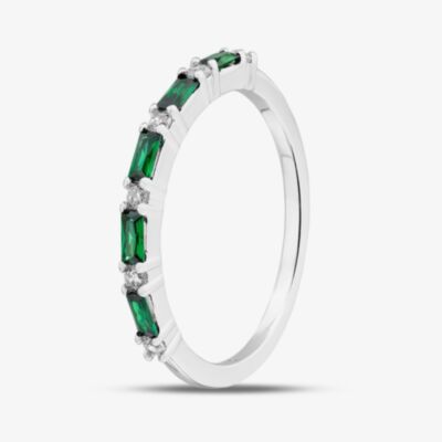 Sterling Silver Green & White Cubic Zirconia Half Eternity Ring S2208