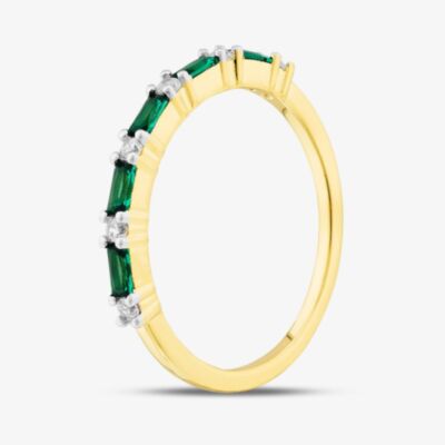 Silver Gold Plated Baguette Cut Green & White Cubic Zirconia Half Eternity Ring S2208Y