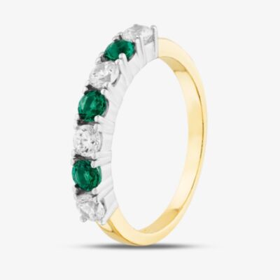 Silver Gold Plated Brilliant Cut Green & White Cubic Zirconia Half Eternity Ring S2216Y
