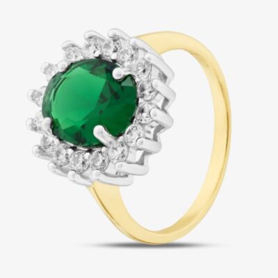 Silver Gold Plated Oval & Brilliant Cut Green Cubic Zirconia Halo Ring S2160Y