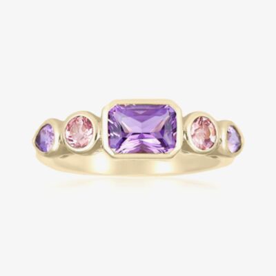 Gold Impression 9ct Yellow Gold Amethyst & Pink Tourmaline Dress Ring DOM338
