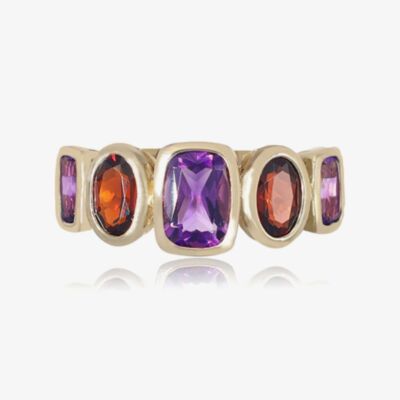 Gold Impression 9ct Yellow Gold Amethyst & Garnet Dress Ring DOM337