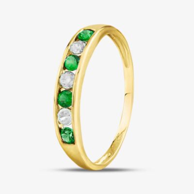 9ct Yellow Gold Green & Clear Cubic Zirconia Half Eternity Ring PR02470EM