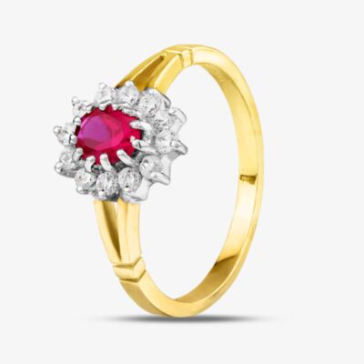 9ct Yellow Gold Red & Clear Crystal Cluster Ring DIV006R