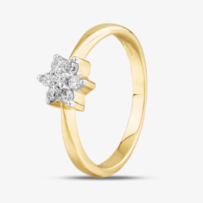9ct Yellow Gold Clear Crystal Flower Cluster Ring DIV057