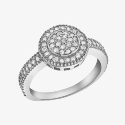 Silver Cubic Zirconia Shoulder Set Cluster Ring 8.84.8449