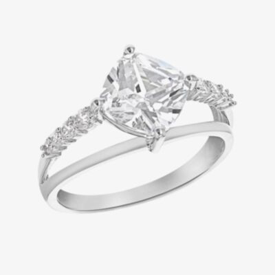 Silver Cubic Zirconia Double Split Shoulder Ring 8.84.8609