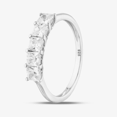 Sterling Silver Princess Cut Cubic Zirconia Five Stone Ring S2067