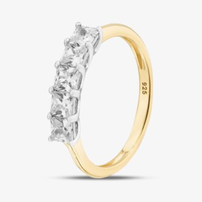 Silver Gold Plated Princess Cut Cubic Zirconia Five Stone Ring S2067Y