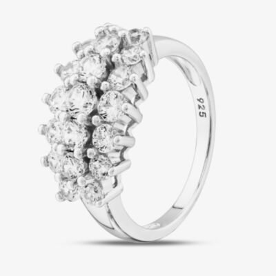 Sterling Silver Brilliant Cut Cubic Zirconia Three Row Cluster Ring S2091