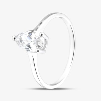 Gold Impression 9ct White Gold Pear Cut White Cubic Zirconia Solitaire Ring 5.84.1549