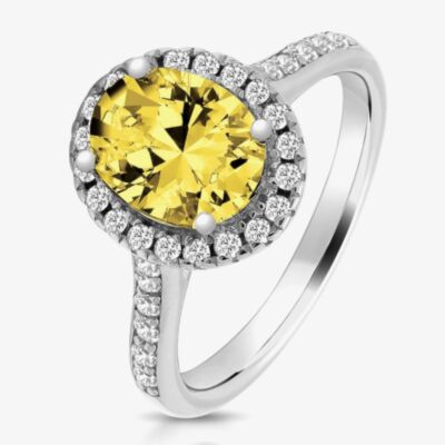Sterling Silver Oval Yellow Cubic Zirconia Halo Ring SRG0026YZ