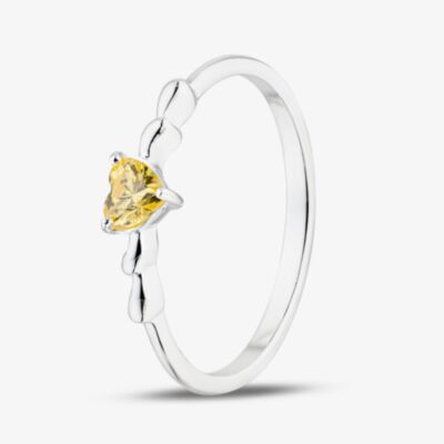 Fashionista Silver Sterling Silver Heart Shaped Yellow Cubic Zirconia Ring 042-60407/SP YEL