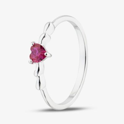 Fashionista Silver Sterling Silver Heart Shaped Dark Pink Cubic Zirconia Ring 042-60407/SP DRK PNK