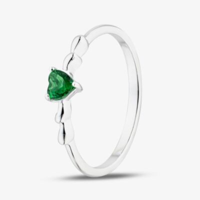 Fashionista Silver Sterling Silver Heart Shaped Green Cubic Zirconia Ring 042-60407/SP GRN